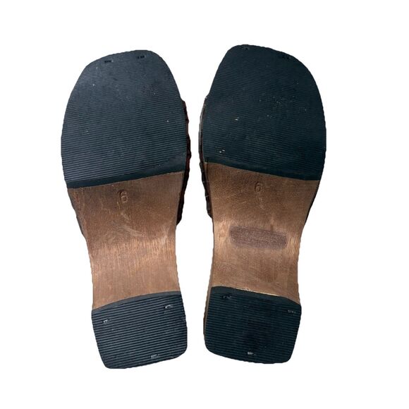 Vintage Y2K 90s Bongo Leather Buckle Wood Wedge Platform Open Toe Clogs Sz 6 - Picture 4 of 7